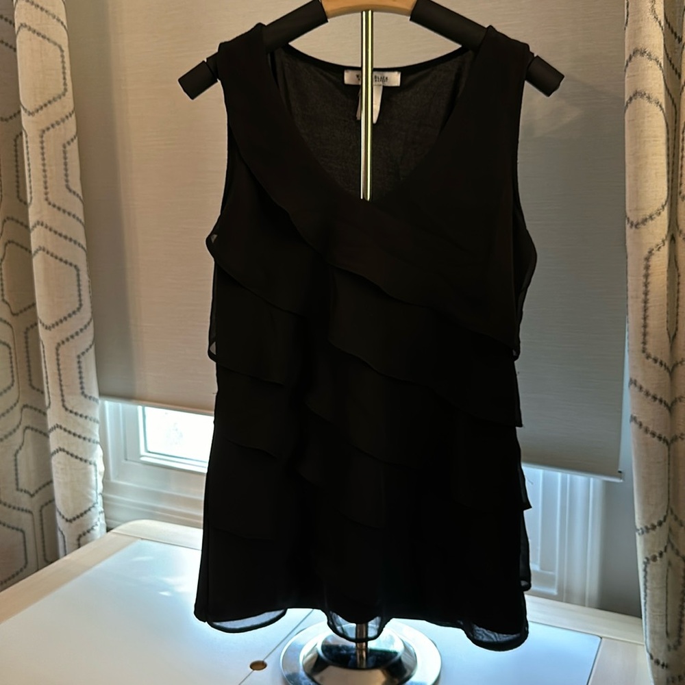 White House Black Market Black Ruffled Layered Tank Shell Small